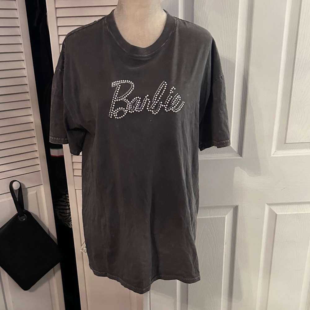 Forever 21 Charcoal Short Sleeve Tee with Rhinestone Detail